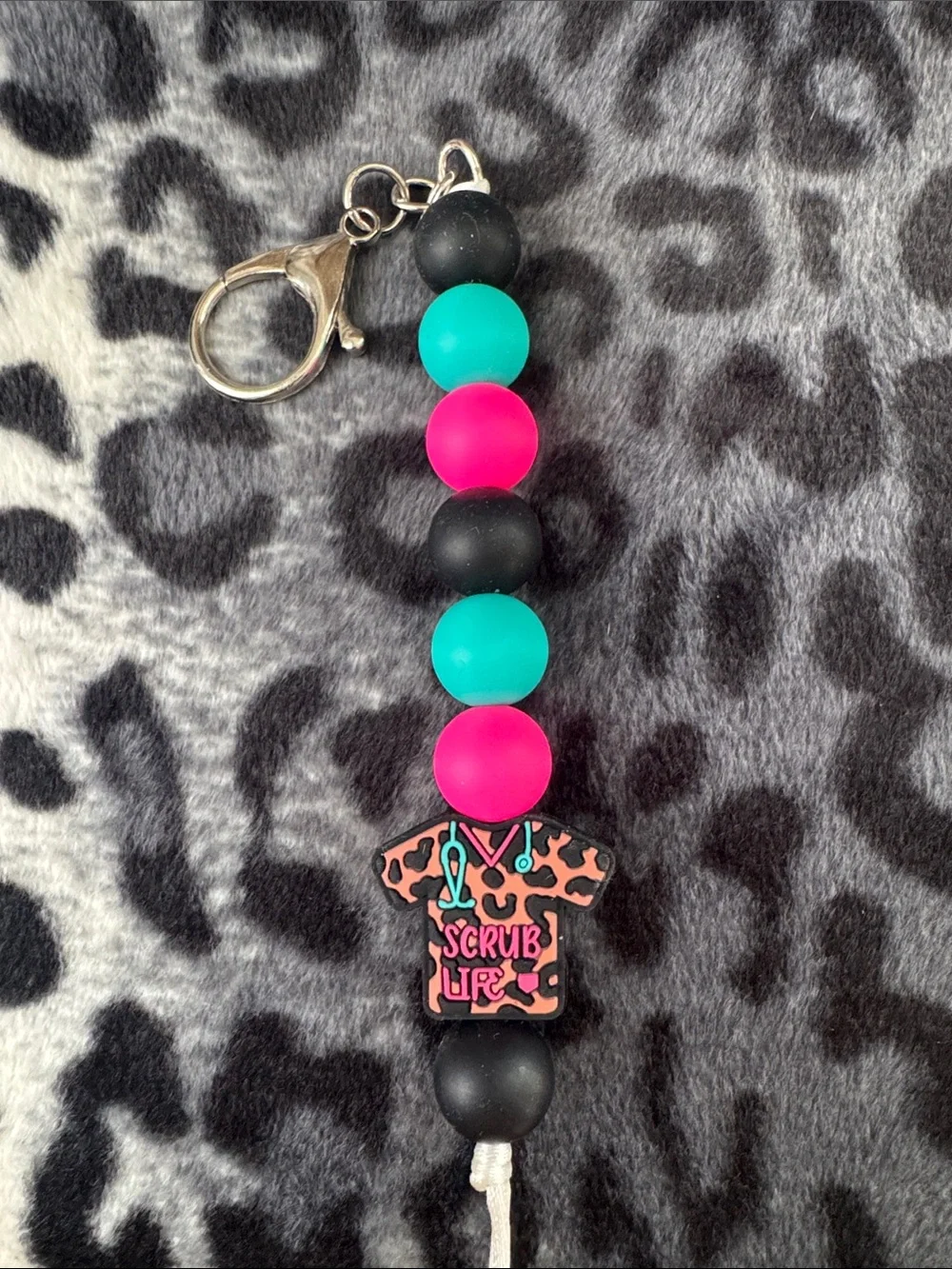 Scrub Life  Beaded Keychain - Black, Teal & Hot Pink